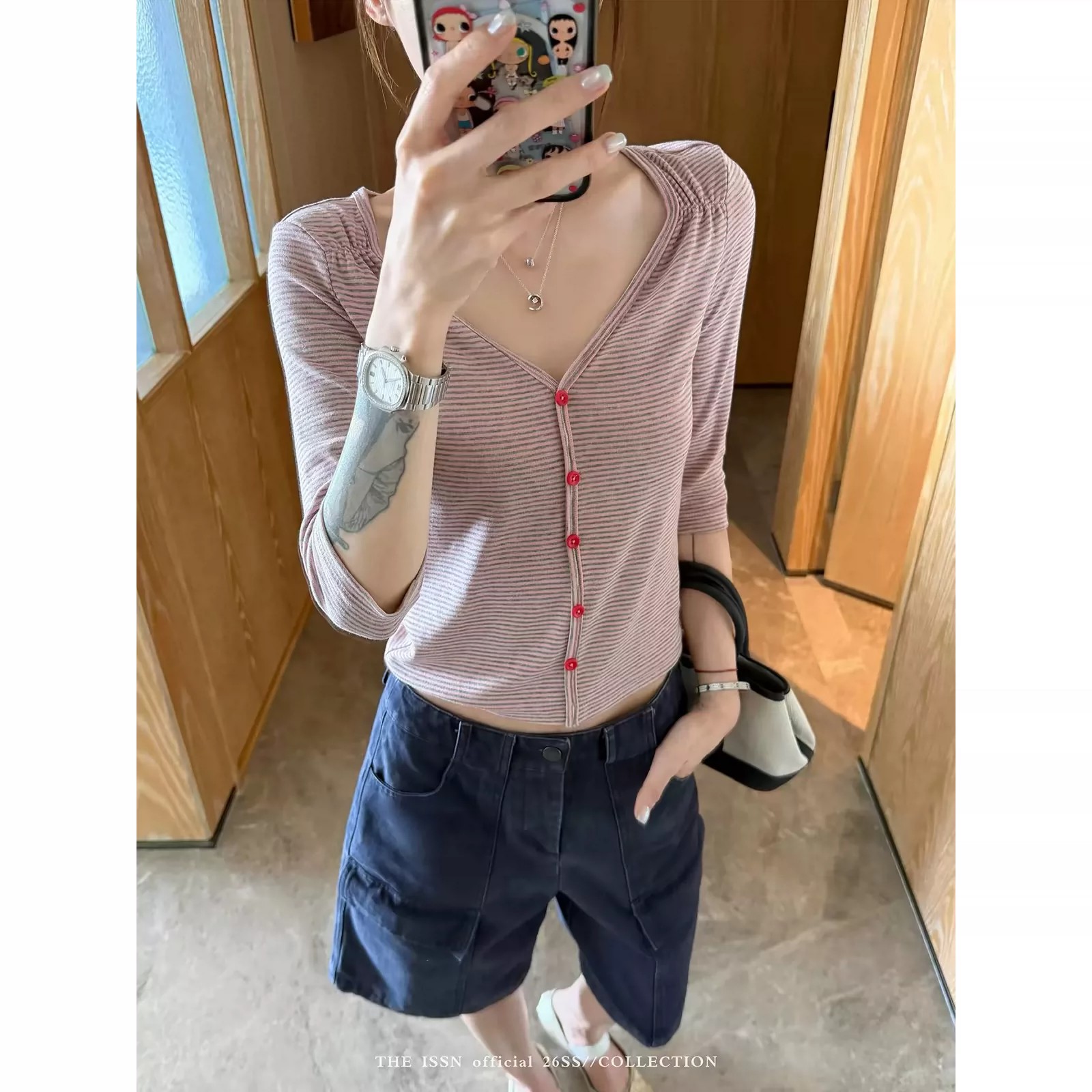 Women's Halter Striped Vest 2026 Summer Korean Style Lace-Up Fake Two-Piece Slimming Sleeveless Top - Image 4