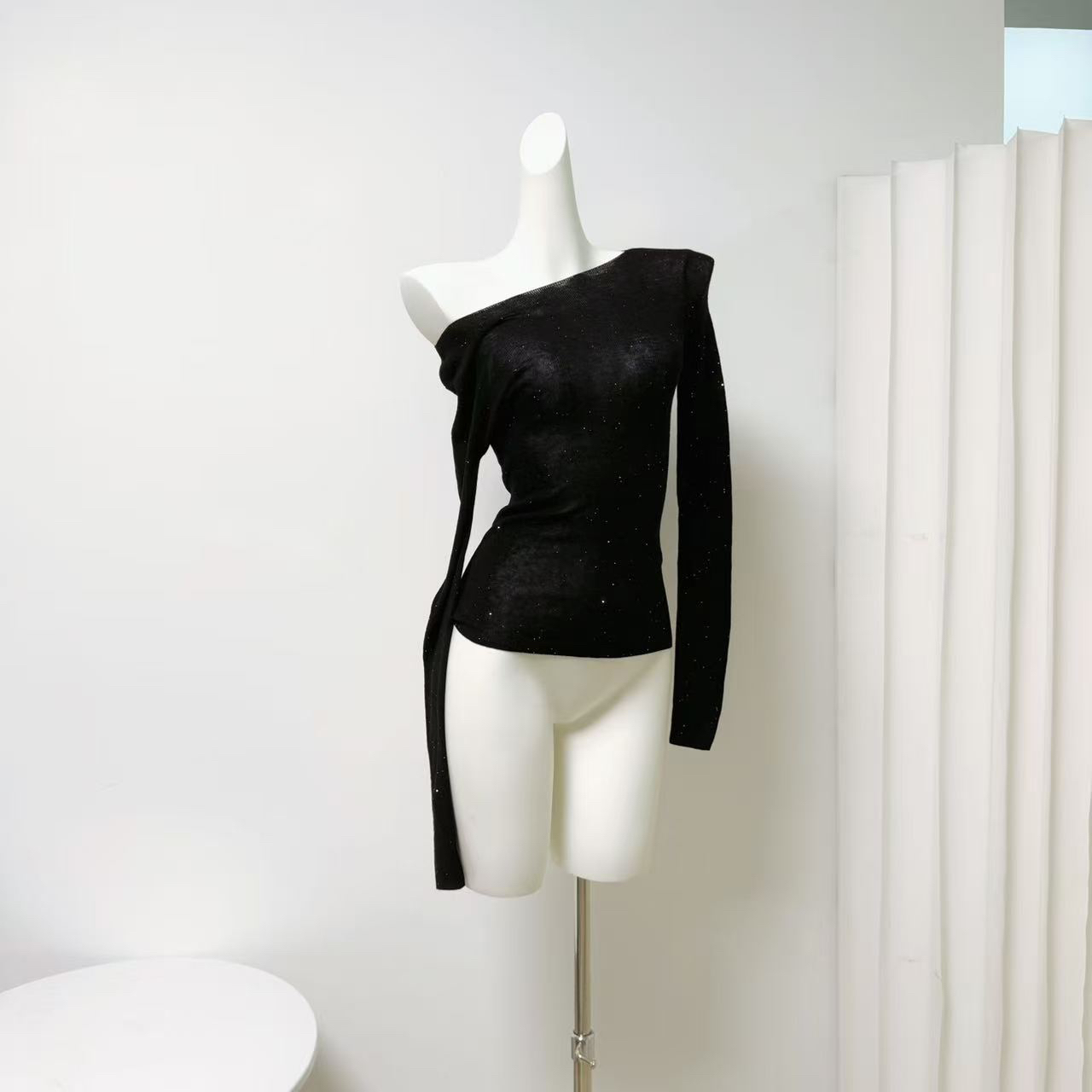 ADA MISS Women's Sheer Slimming Knit Base Top with Water-Soluble Sequin Yarn Boat Neck - Image 3