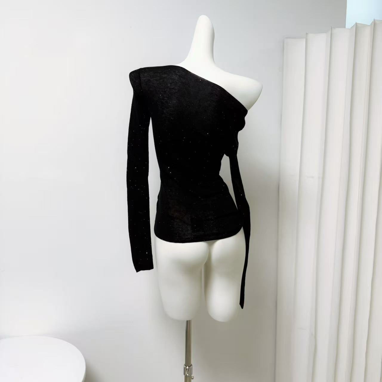 ADA MISS Women's Sheer Slimming Knit Base Top with Water-Soluble Sequin Yarn Boat Neck - Image 5