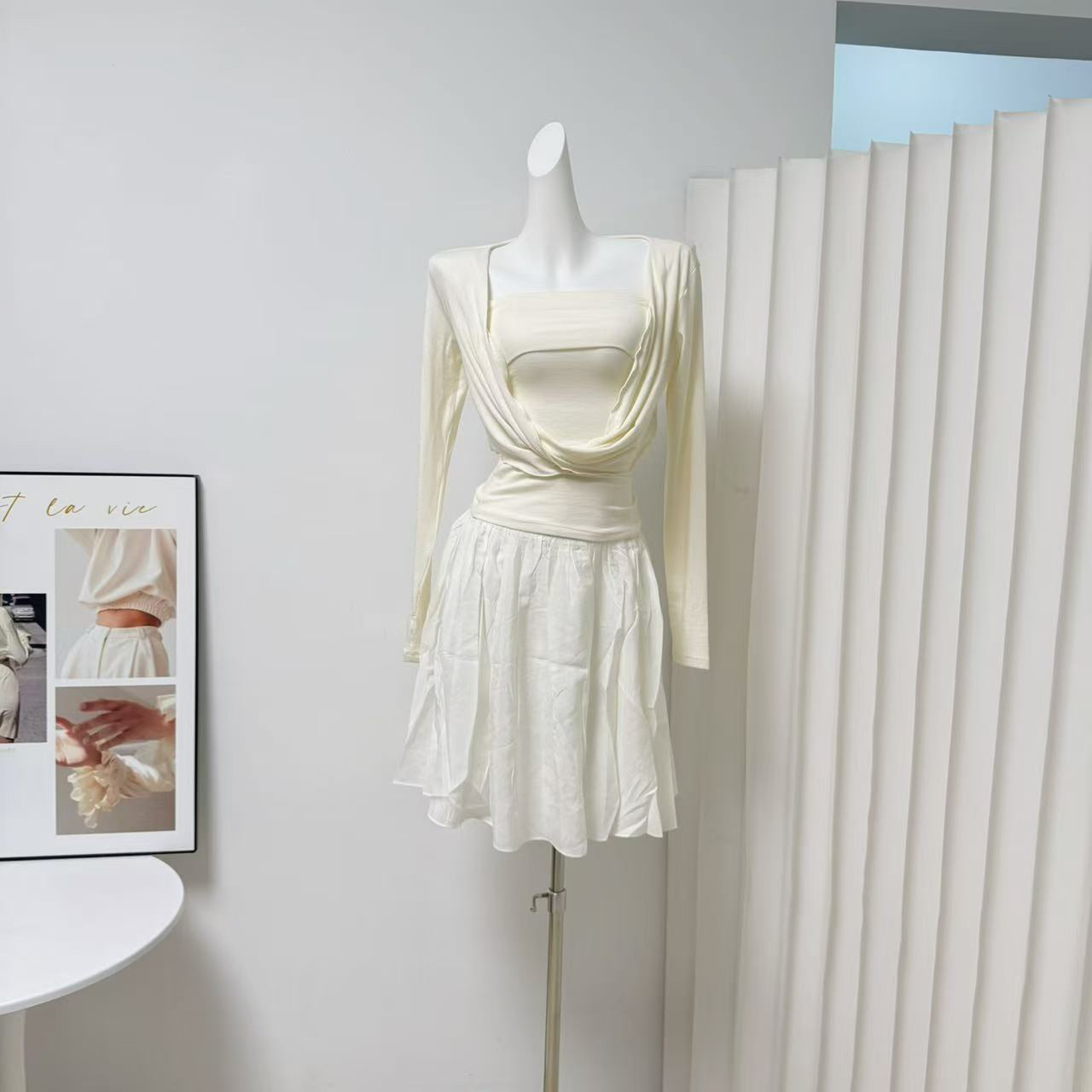 Lyocell Slim Fit Tube Top Apricot Knit Set for Women