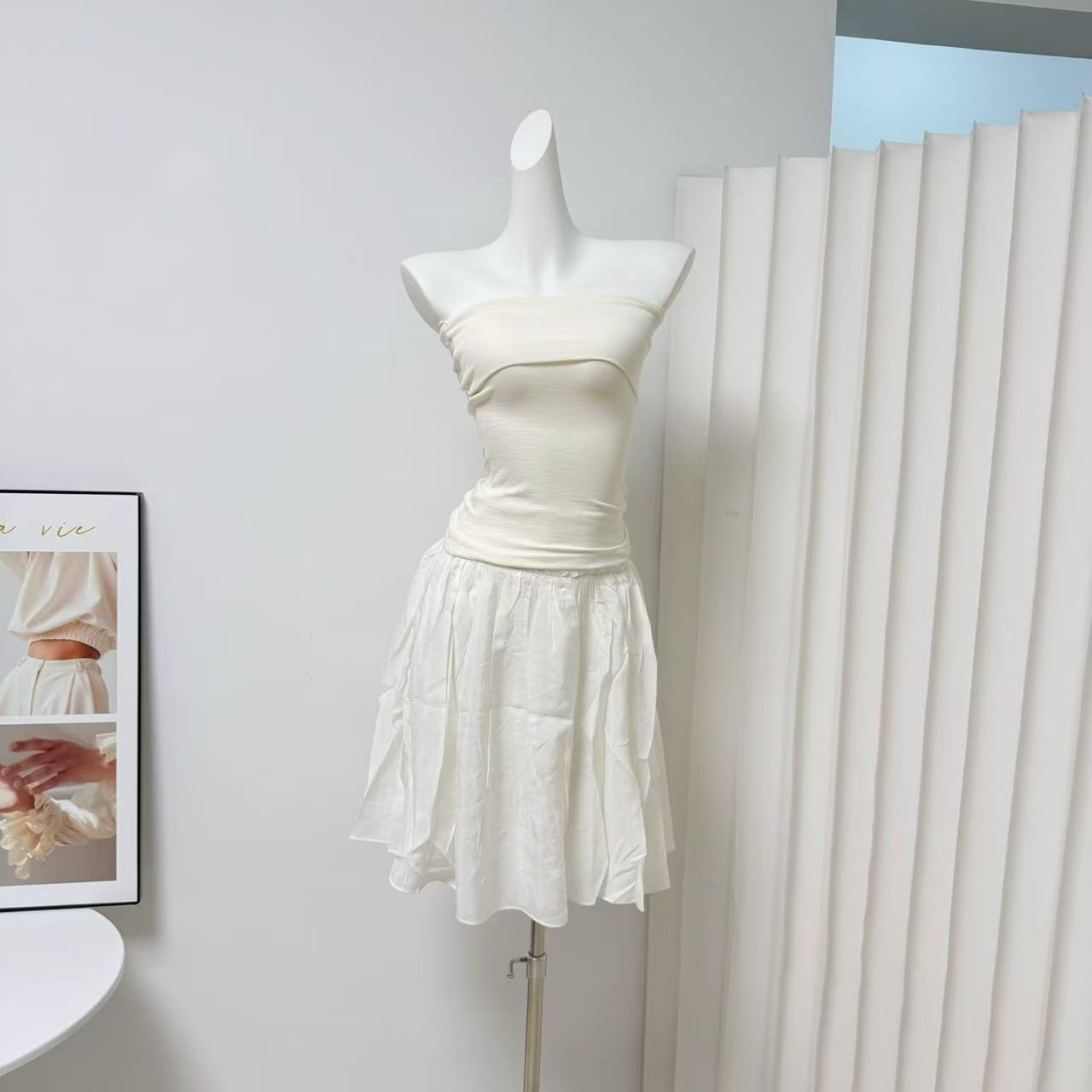 Lyocell Slim Fit Tube Top Apricot Knit Set for Women - Image 3