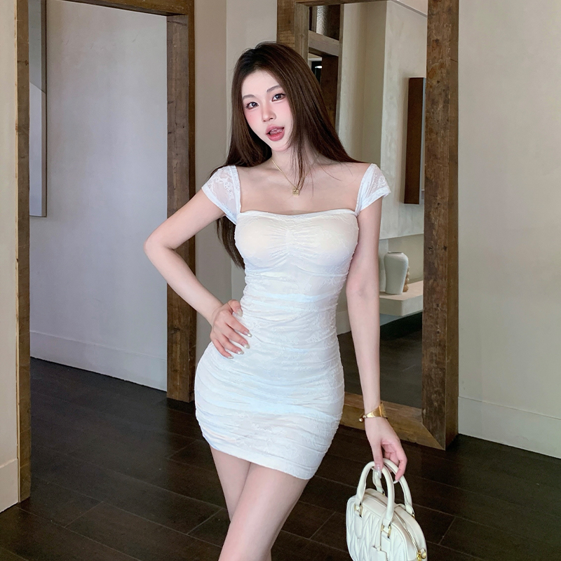 Pure Desire White Lace Short Sleeve Bodycon Mini Dress for Women Summer Sexy Slim Fit